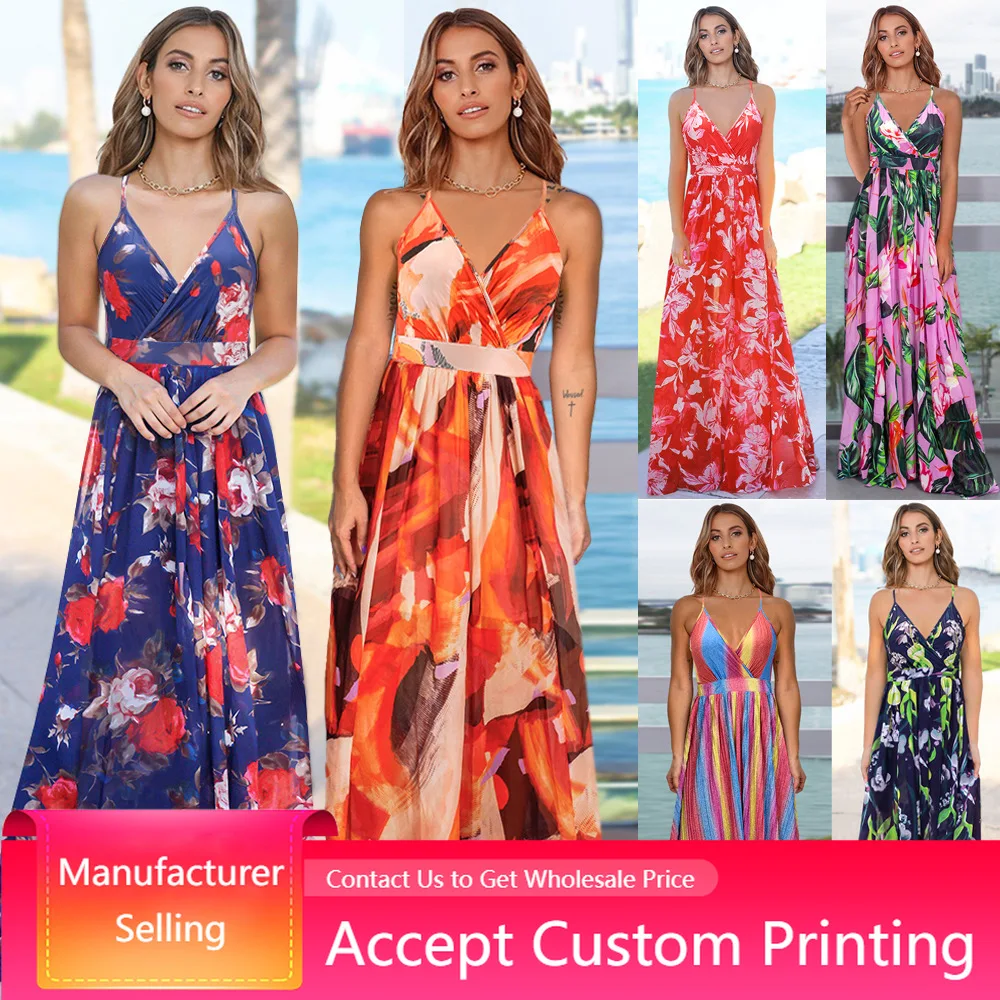 

Women's dress 2022 New Elegant Sexy Flower Print Maxi Dress Loose Sling Sleeveless Casual Summer Dress Long Elegant Evening