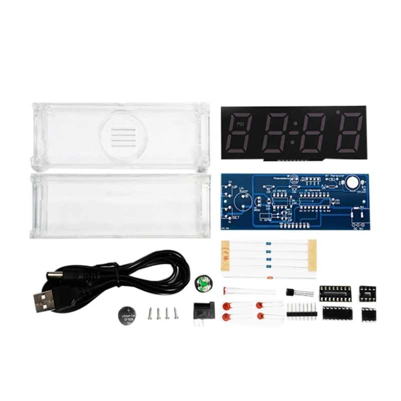 DIY Clock Kit 4 Digital Tube LED Time Week Temperature Date Display With Clear Case Cover