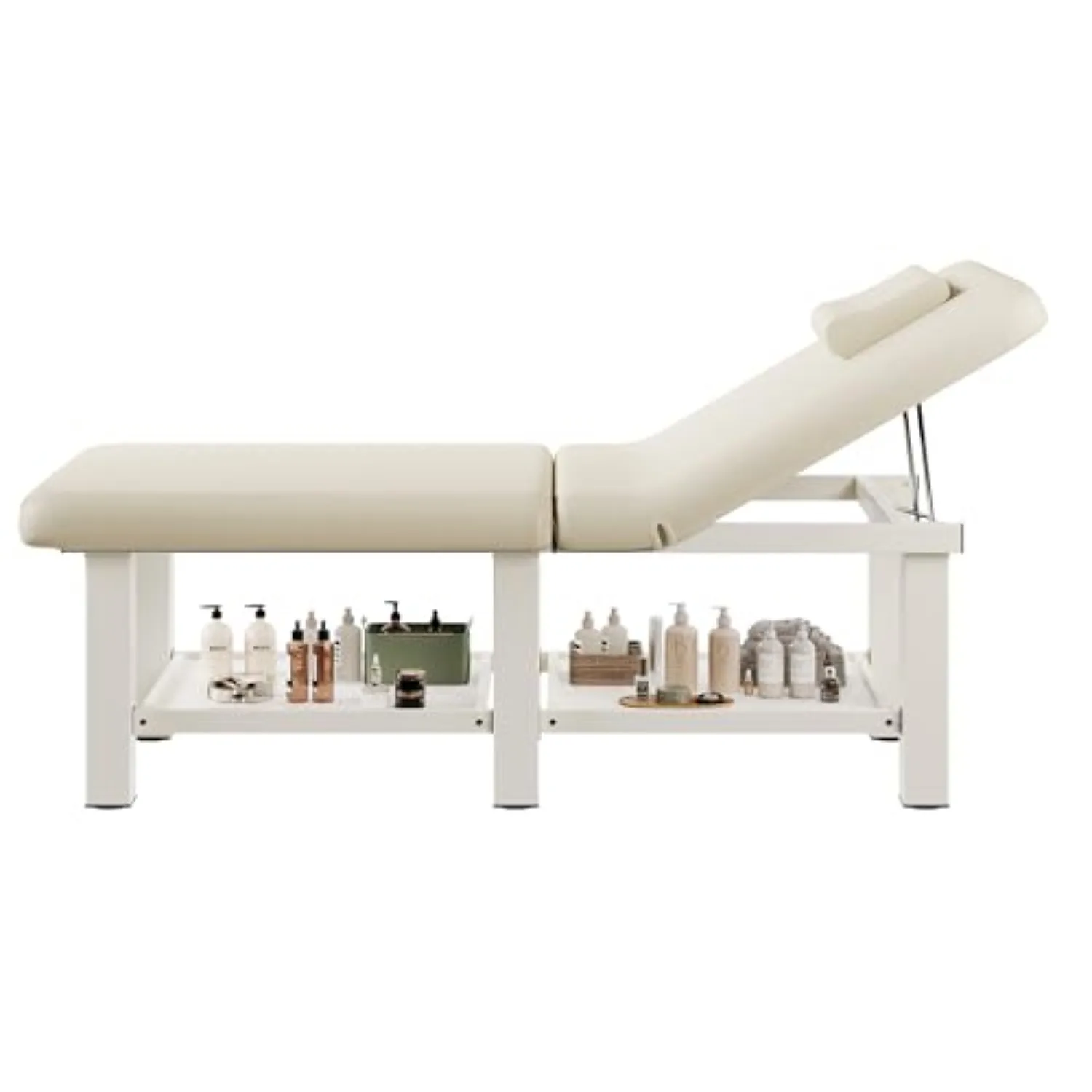 30.5'' Wide × 75'' Long Folding Stationary Massage Table with Backrest and Storage Space for Treatment Table Physical