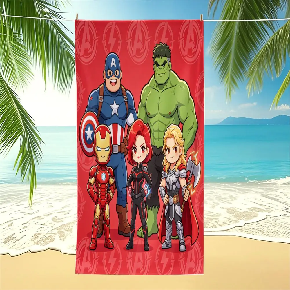 Toalla de playa de microfibra de secado rápido con estampado de grupo de superhéroes Chibi de Marvel Avengers, absorbente, para piscina, viajes, regalo de vacaciones