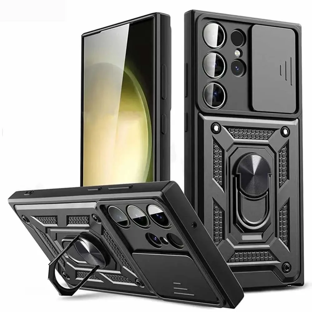 Slide Camera Lens Protector Armor Case For Galaxy Samsung S25 S24 S23 S22 S21 Ultra Plus S24FE Military Grade Bumpers Ring Cover