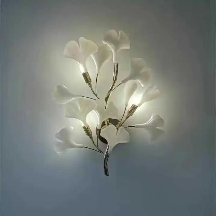 

Ginkgo Leaf Wall Lamp Light Luxury Living Room Sofa Background Wall Lamp Creative Hallway Simple Nordic Bedroom Bedside Light