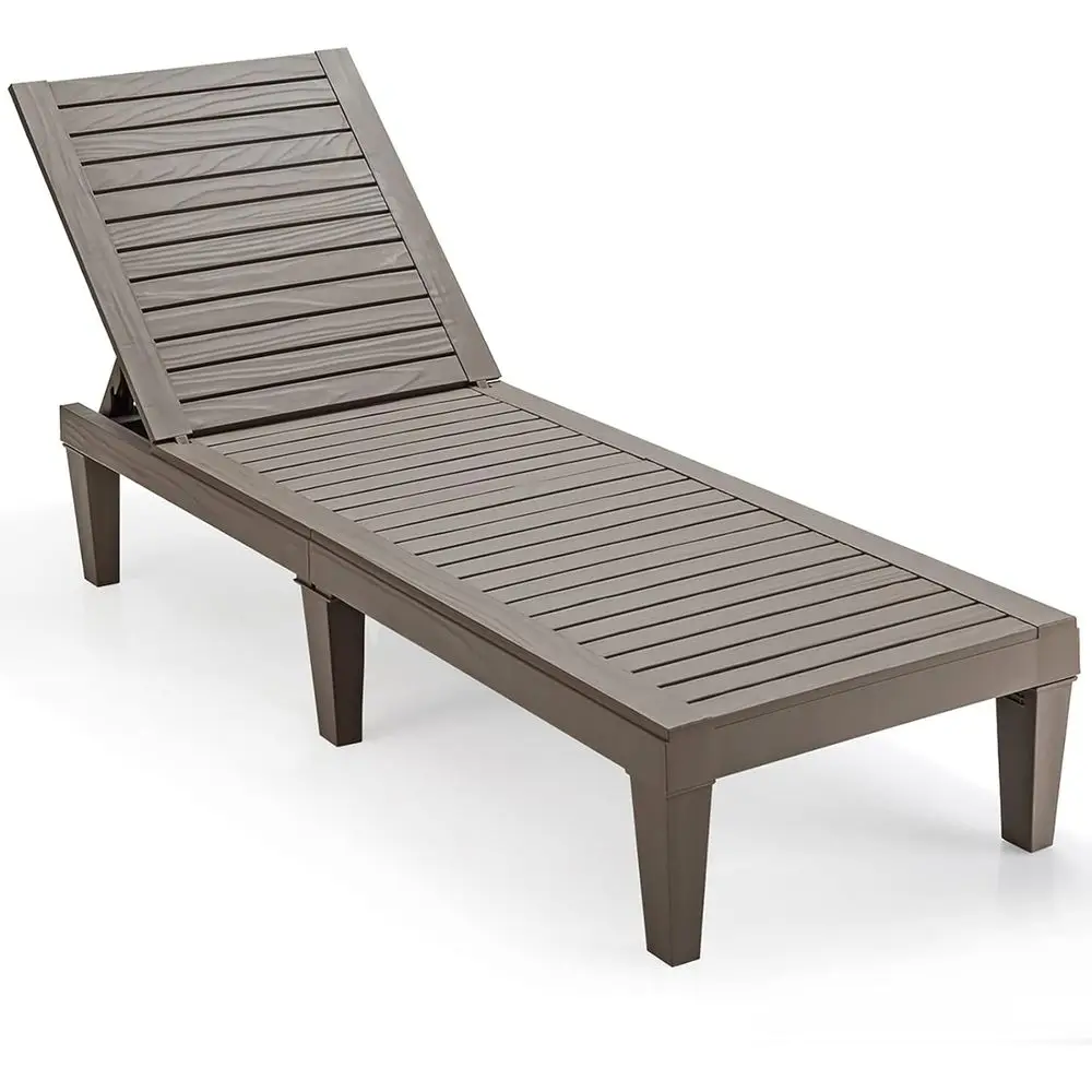 Adjustable 5-Position Outdoor Recliner Chair for Patio, Beach, Garden, and Poolside in Light Coffee