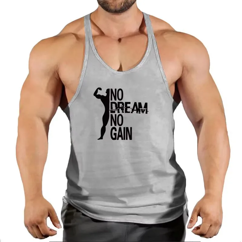 Men's Gym Tank Tops Bodybuilding Workout Y-back Vests Training Running Cotton Stringer Singlets Fitness Sport Sleeveless Shirt
