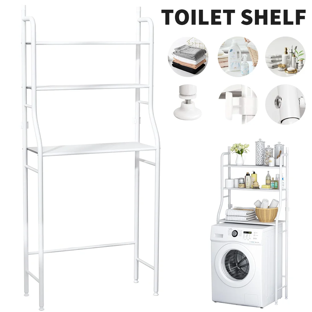 3-stufiges Badezimmer-Aufbewahrungsregal für Waschmaschinen, Toilettenregal aus Metall über dem Toilettensitz, Badezimmer-Aufbewahrungsplattform – Detail 1