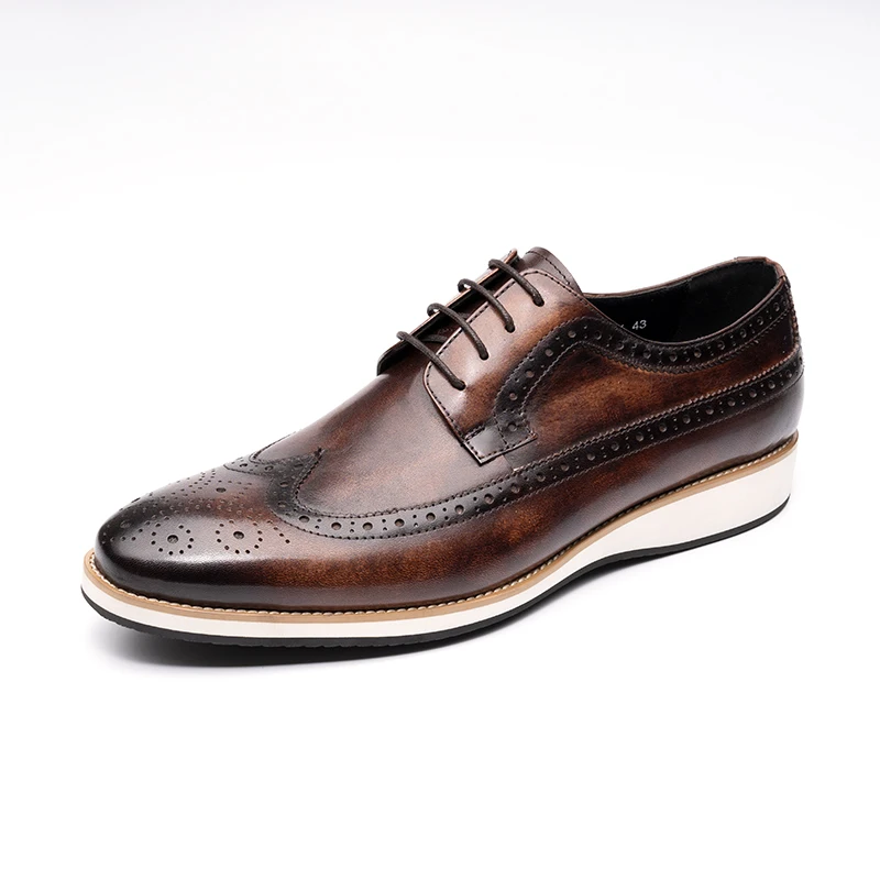 Zapatos Brogues clásicos para hombre, zapatos Oxford de negocios, informales, con cordones, a la moda, de cuero puro, estilo Retro