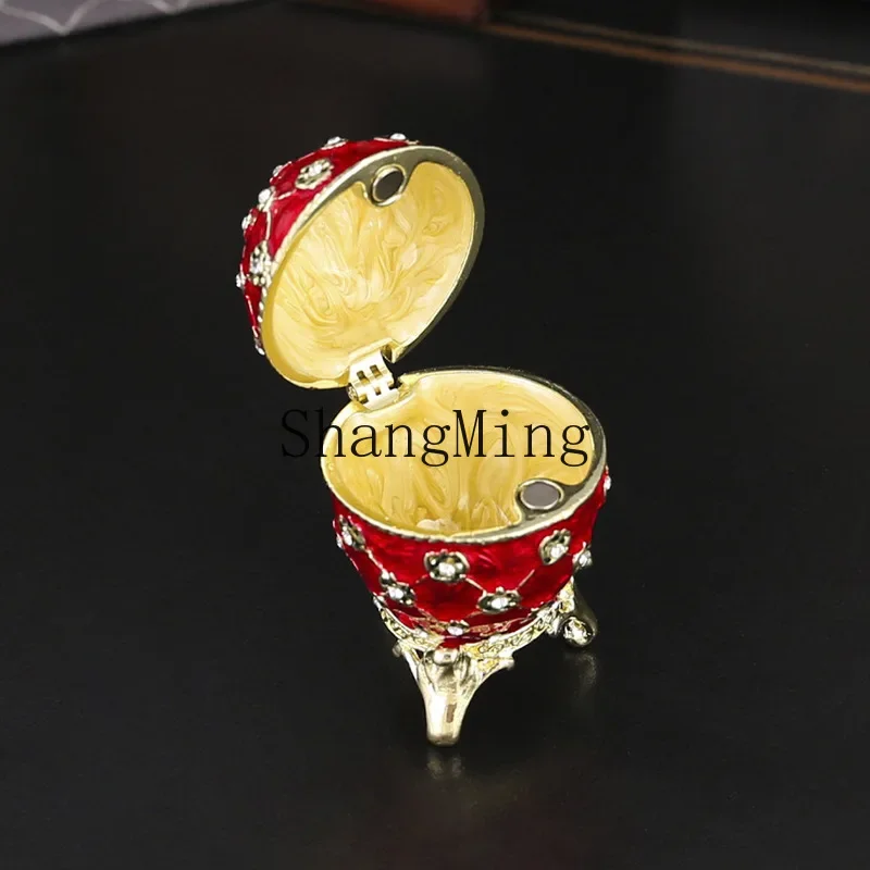 CLL egg-shaped enamel color diamond jewelry box Easter egg creative ornament flip ring stud earrings storage