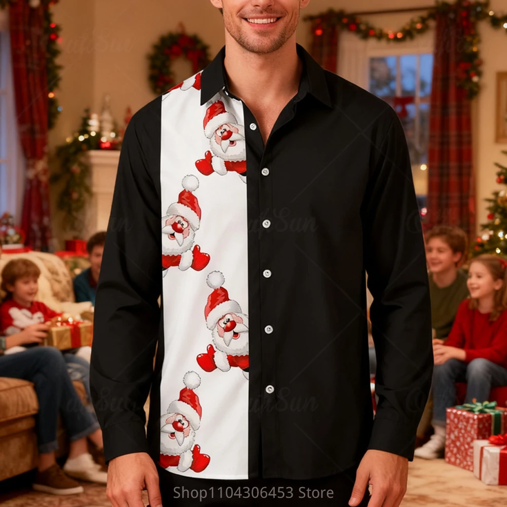 Men's Christmas New Year Reindeer Turkey 3D Printed Lining Holiday Party Funny Pattern Shirt Men's Autumn and Winter New Casual