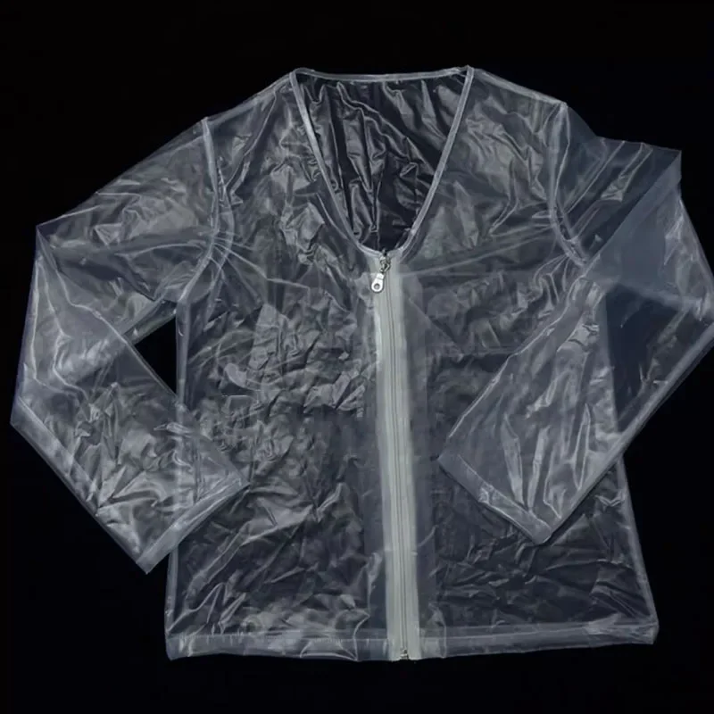 

Sexy Transparent PVC Plastic Shirt Ultra Soft Smooth Silent Waterproof Tops Zipper V-neck Loose Jacket Nightclub Clubwear Party