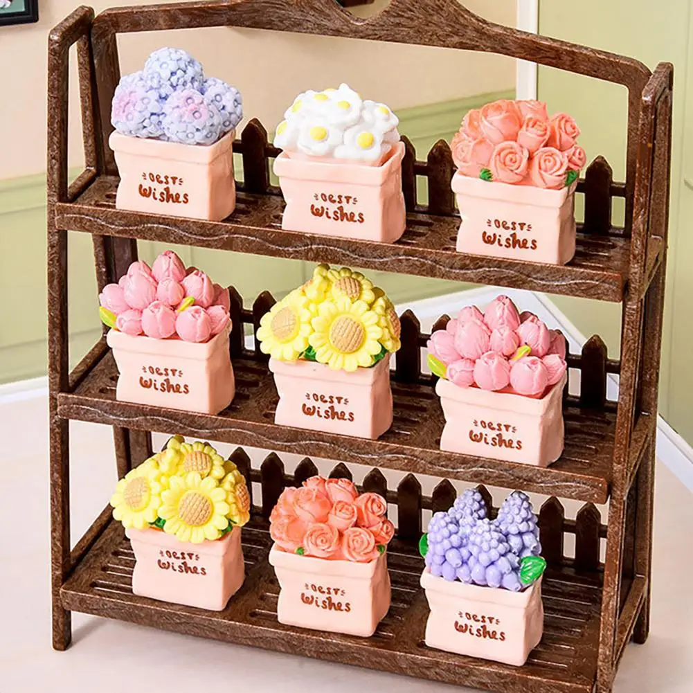 Small Tabletop Decor Miniature Potted Flower Resin Bonsai Artificial Dollhouse Accessory Tiny Fairy Garden Ornament for Diy