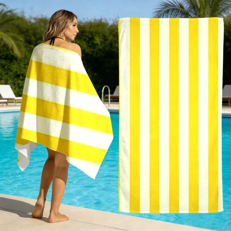 Yellow White Vertical Stripe Limoncello Collection Wavy Border Letter Print Microfiber Quick Dry Beach Towel Italian Summer