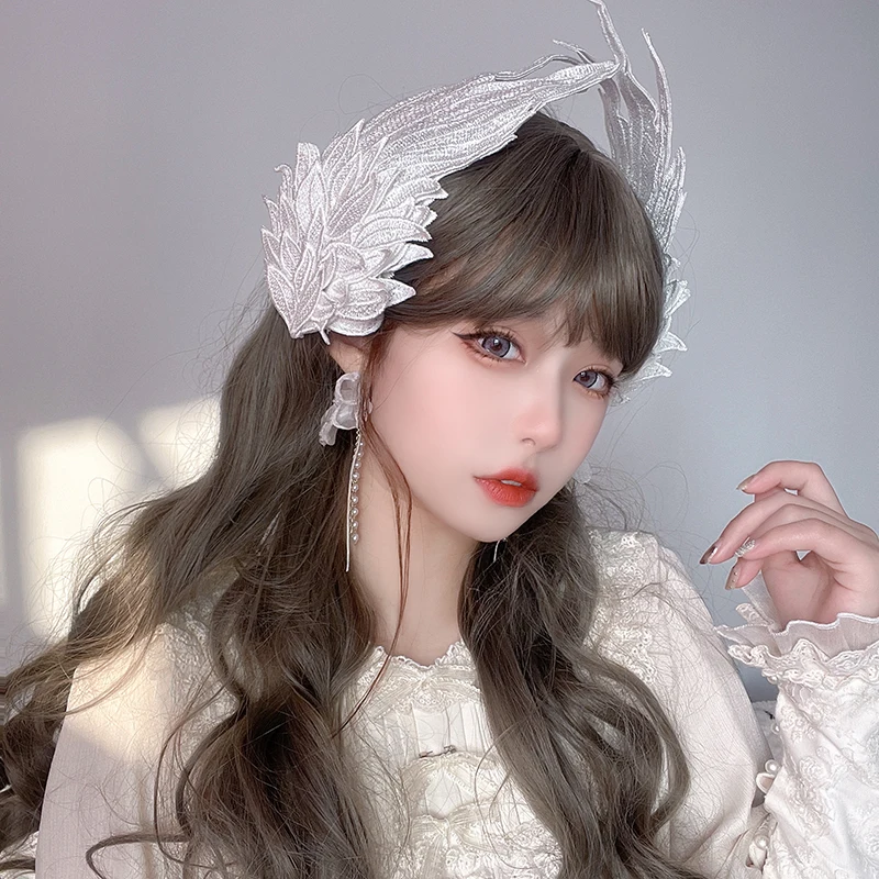 ปีกนางฟ้าขนนกโลลิต้า เครื่องประดับศีรษะ กิ๊บติดผมสองสี งานปัก อุปกรณ์เสริมผม ดีไซน์สีดำและสีขาว อุปกรณ์เสริมอเนกประสงค์