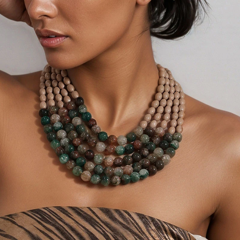 Mehrschichtige Perlenkette mit Statement-Boho-Farbverlauf, handgefertigt für Damen, Hochzeit, Party, Schmuck – Detail 5