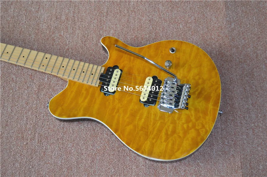 The 2022 customized yellow waterripple electric guitar dual vibrato zebra pickup costs free shipping