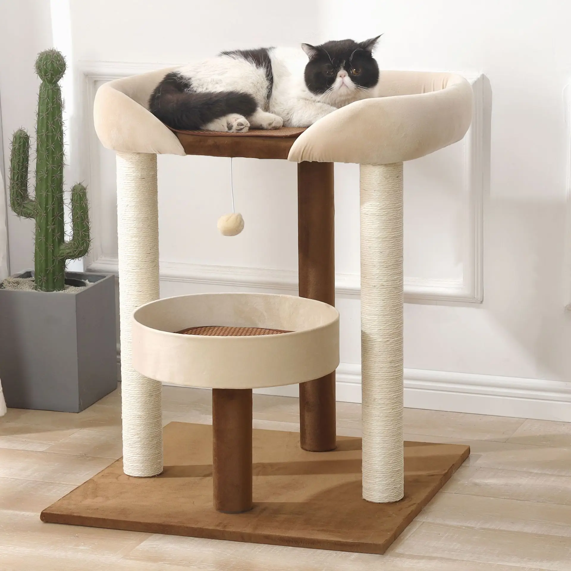 

OEM Modern Large Cat Tower Scratcher Solid Wood Pet Furniture New Large Tower Scratching Post Toy for Cats