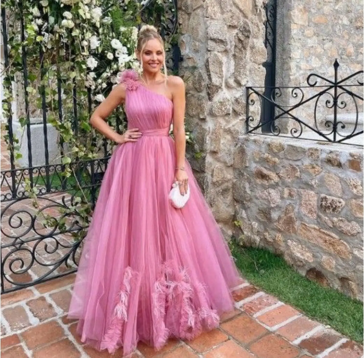 Prom Woman\'s Evening Dress Women Line A Women\'s Luxurious Evening Dresses Luxury Customized Layered Party Pink Ball Gowns Gala