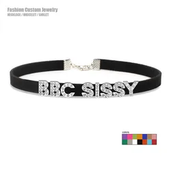 Women's Fashion Rhinestone Letters BBC SISSY Choker Necklace Custom Name Collar Chocker Personalized Sexy Costume Party Jewelry