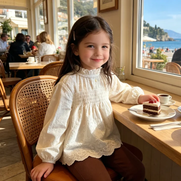 Girls Shirt 2026 Spring and Autumn New Childrens Clothing Girl Baby Sweet Stand Collar Embroidery Dark Flower Pleated Shirt