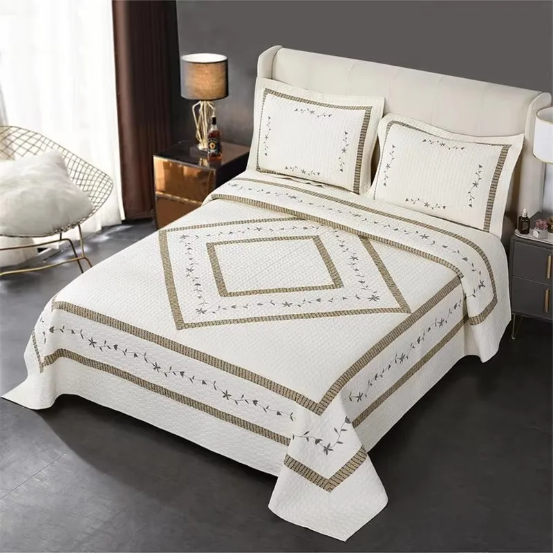 Luxury Cotton Quilt Set 3PCS Quilting Bedspread on the Bed Embroidery Bed Cover Queen King Size Quilted Blanket Coverlet Bedroom