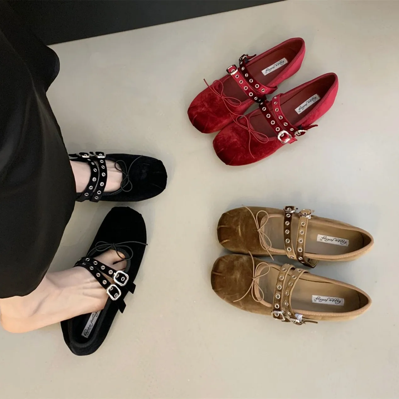 Bailamos Brand Fashion Velvet Flats Shoes Women Ballerina Ninja Tabi Cozy Loafers Female Casual Moccasins Ladies Ballet Shoes