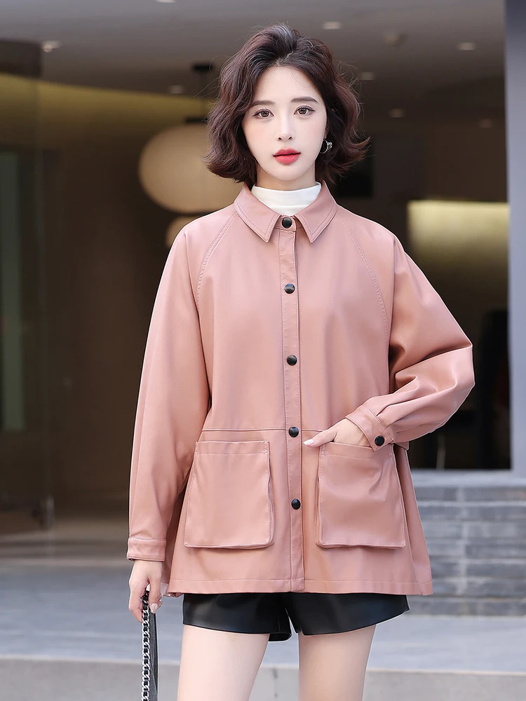 本物の羊革ジャケット レディース ミッドレングス カジュアルシャツ ルーズアウター 高品質ジャケット 大きいサイズ 通勤用ジャケット