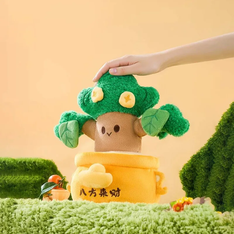 Estoque local miniso boneca de pelúcia pinho verde riqueza árvore boneca de pelúcia planta verde vaso macio bonito fortuna boneca brinquedo presente