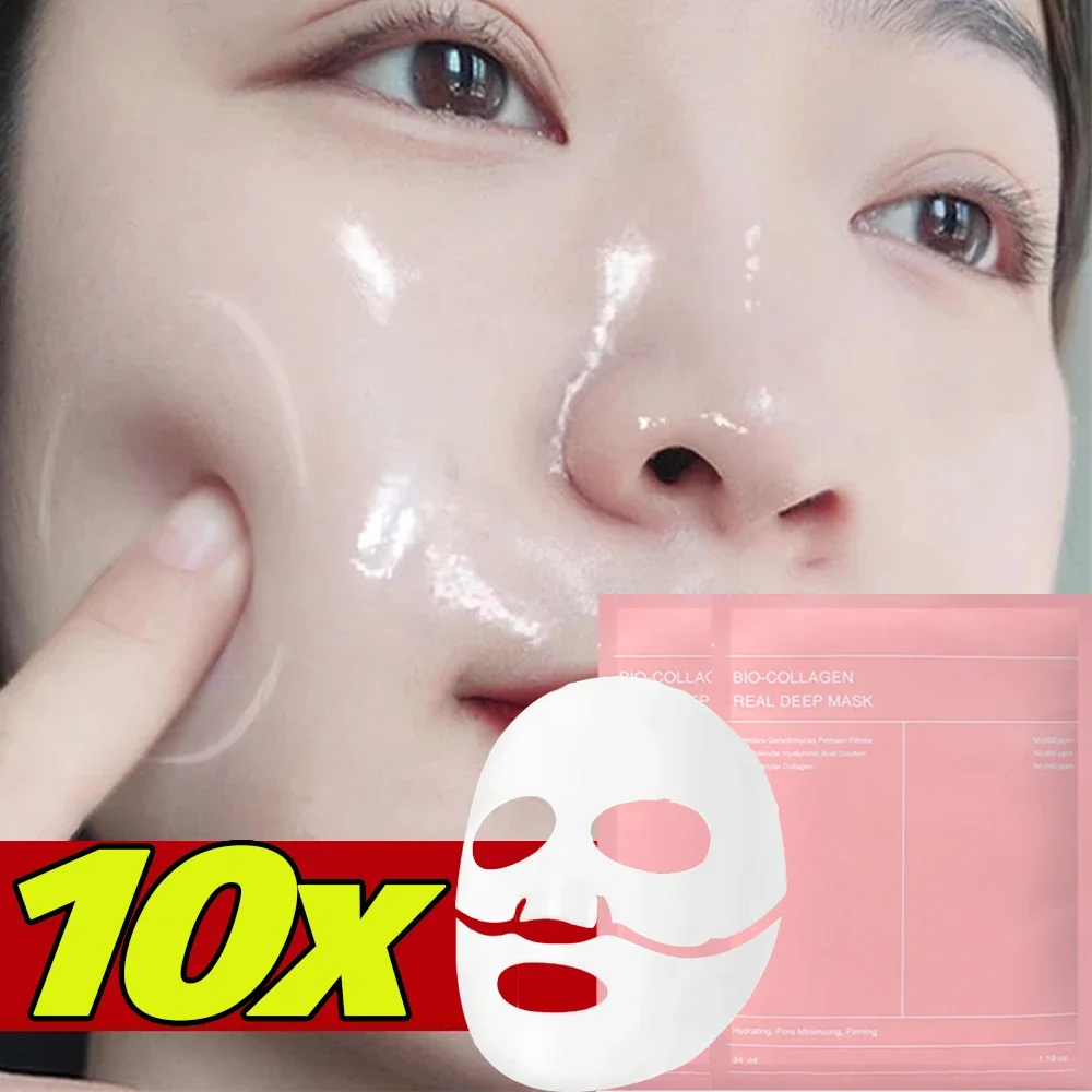 10x Bio-Collagen Real Deep Mask Anti-Wrinkle Lifting Face Mask White Translucency Hydrolyzed Collagen Collagen Moisturizing Mask