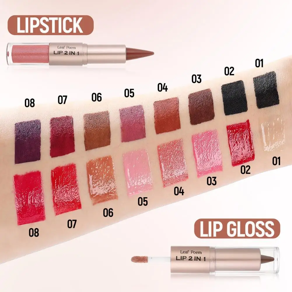 Matita per labbra affusolata a doppia estremità Impermeabile Resistente alle sbavature Texture liscia Superficie a specchio a doppia testa Lucidalabbra carnose