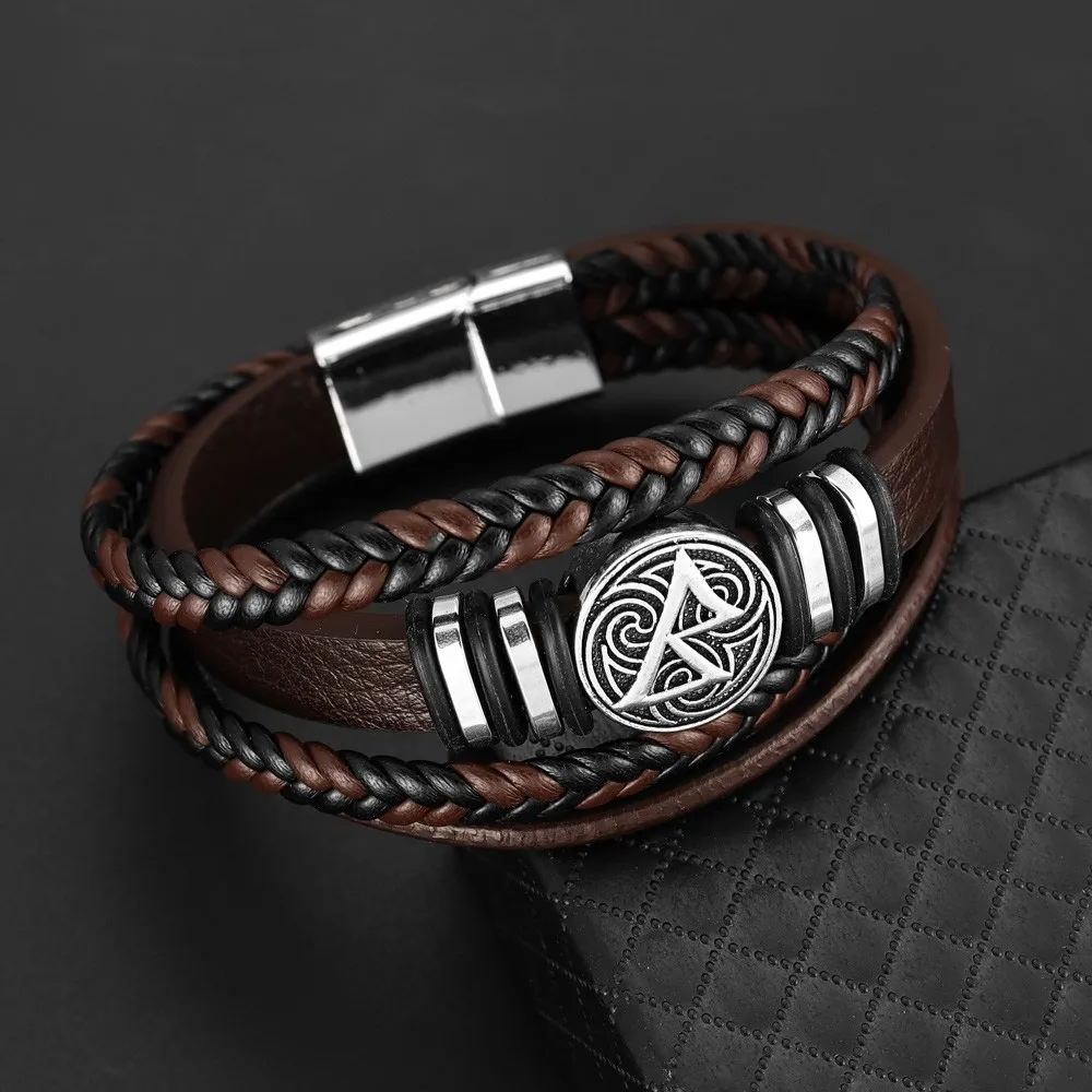 Trend Nordic Rune Odin Magic Leather Bracelet Charm Men\'s Bracelet New Fashion Hip Hop Punk Jewelry Accessories Gift Wholesale