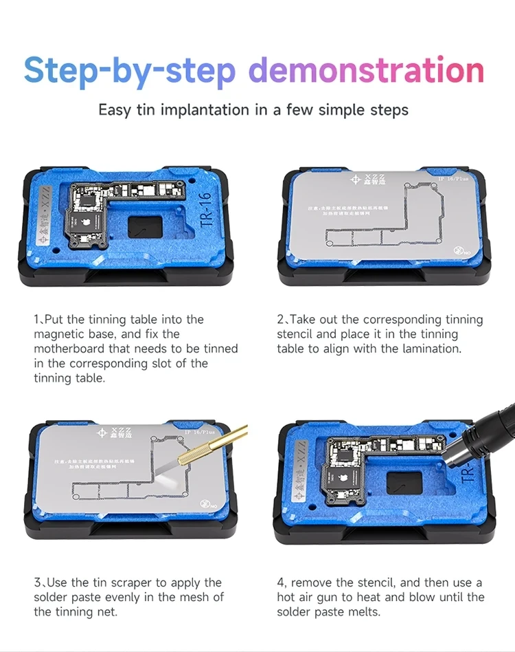

XZZ TR 26in1 BGA Repair Template Steel Mesh Middle Layer Planting Tin Platform Magnetic Base for iPhone X-17 Pro Max Mini Repair