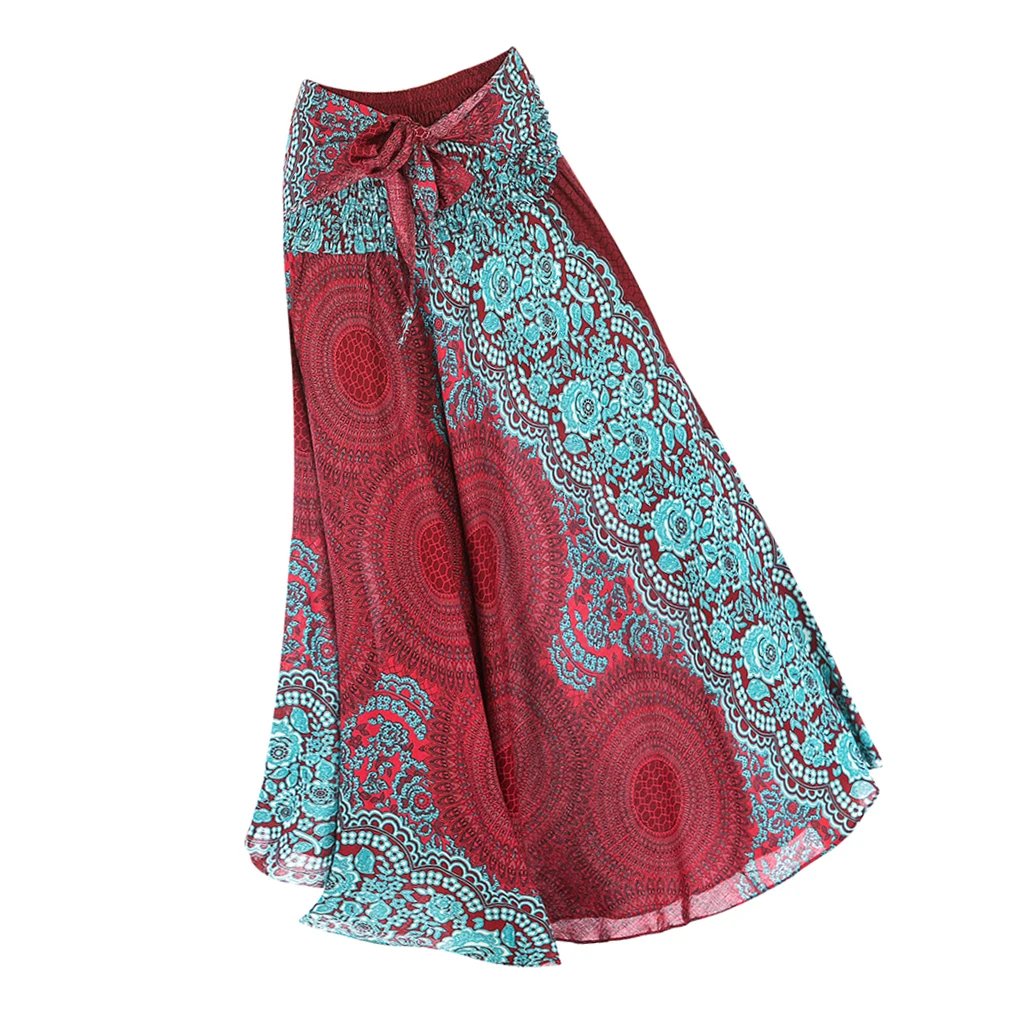 Long Hippie Bohemian Skirt Cotton Boho Wrap Look Elastic Waist Long Beach Skirt for Women