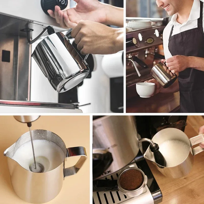 Milk Creamer Frothing Pitcher Stainless Steel, 350/600/1000ml Coffee Cup Jug Latte Espresso Cappuccino Milk Cup Barista