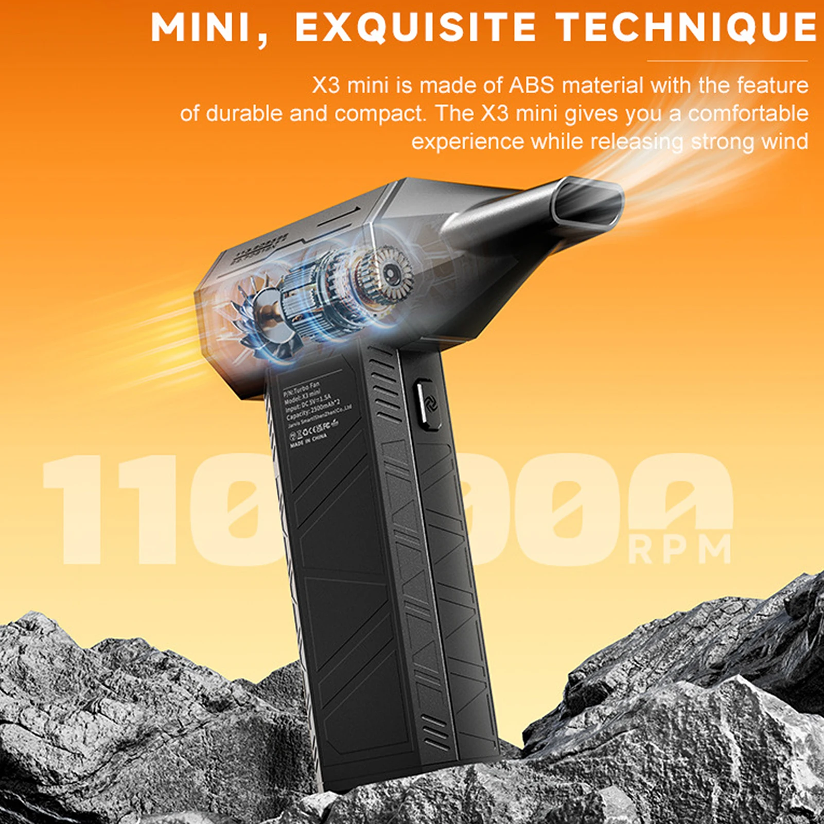 Ручной вентилятор с турбовентилятором, высокоскоростной аккумуляторный струйный вентилятор, бесщеточный двигатель, 110000 об/мин, автомобильная сушилка, инструмент для очистки клавиатуры, сжатый