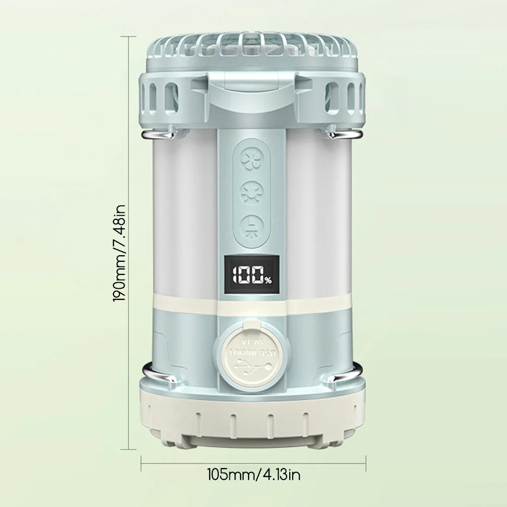 Ventilatore da campeggio con lanterna Luce da campeggio 4 in 1 con ventola Power Bank Luci sospese di emergenza ricaricabili tramite USB