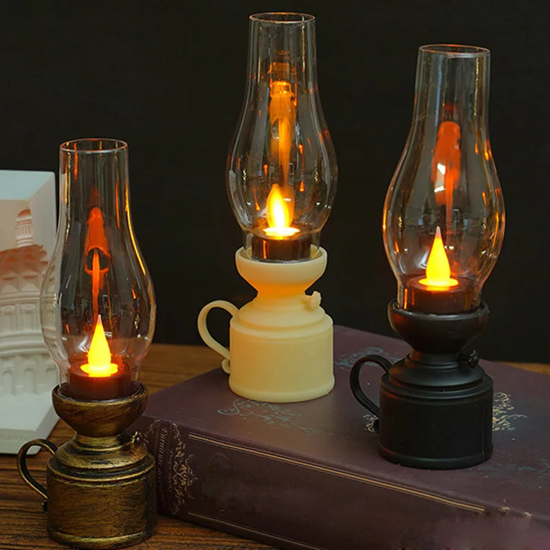 Electronic Kerosene Lamp Vintage Plastic Retro Light Chimney LED Battery Powered Candle Lamp For Party Home Wedding Decoration