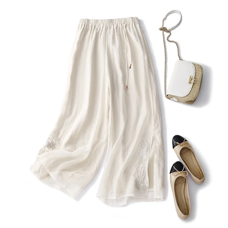 Japanese Sle Wide Leg Pants Summer Thin Double Layer Drifting Long Casual Cotton Linen Skirt Pants High Waist Commute Sle