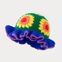Men's and women's colorful hand crocheted knitted hats with wavy edges and floral patterns,woolen hats suitable for keeping warm 6