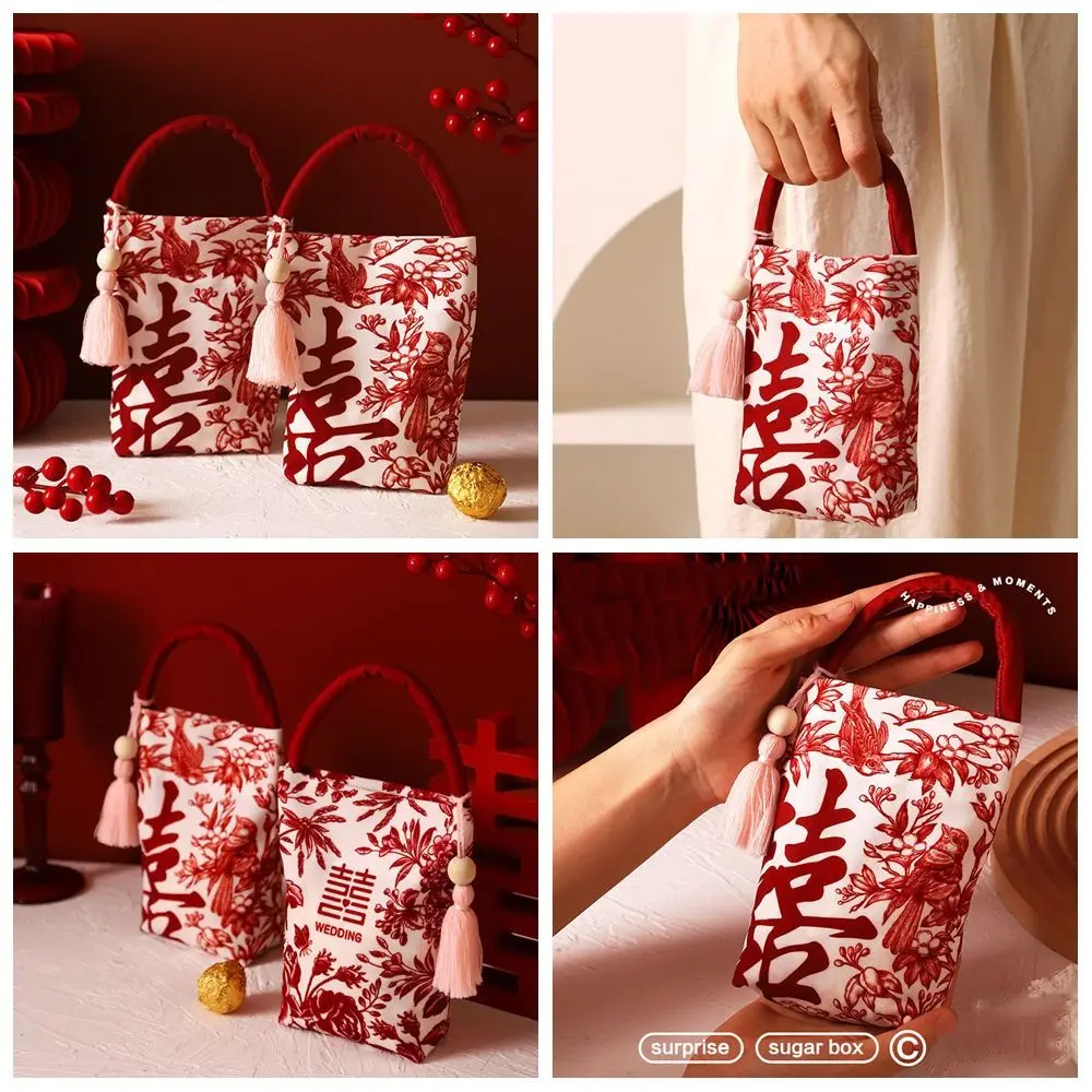 

Flower Festive Sugar Bag Butterfly Orchid Flower Pendant Storage Bag Canvas Knot Wrist Bag Korean Style Jewelry Packing Bag