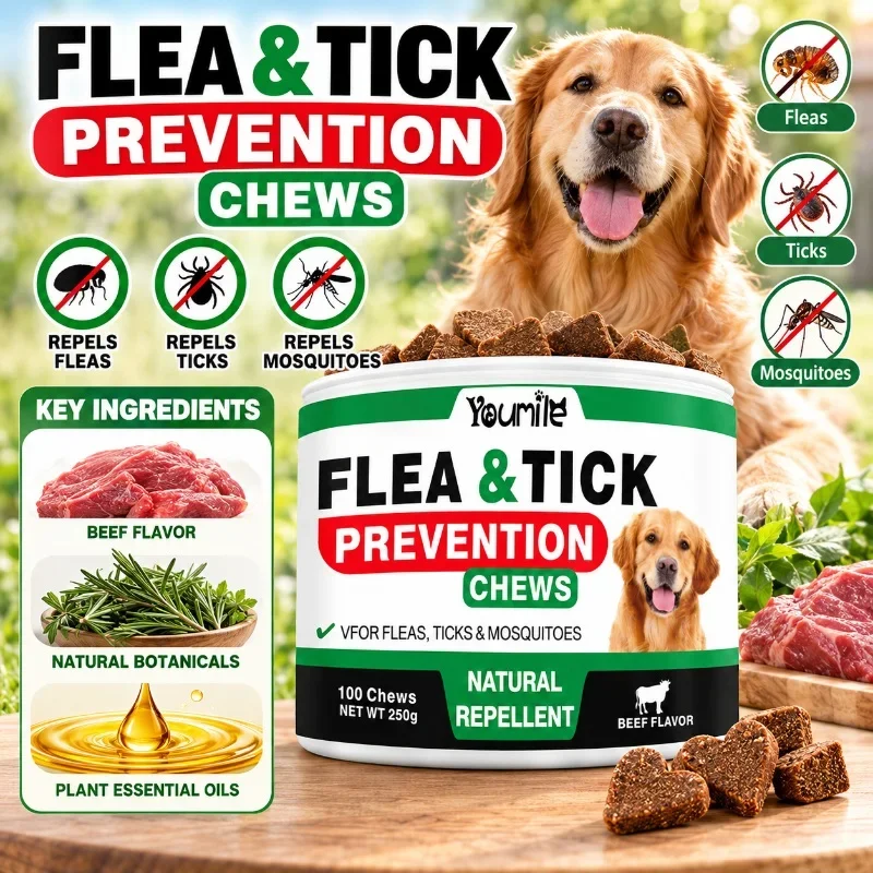 Flea & Tick Support Soft Chews for Dogs Outdoor Wellness Daily Support Beef Flavor 100 Chews 250g 4