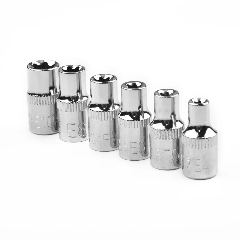 Silver Drive Sockets Steel Star Supplies Torx Workshop 1/4 Inch E4 E5 E6 E7 E8 E10 Female Hand Tools Equipment