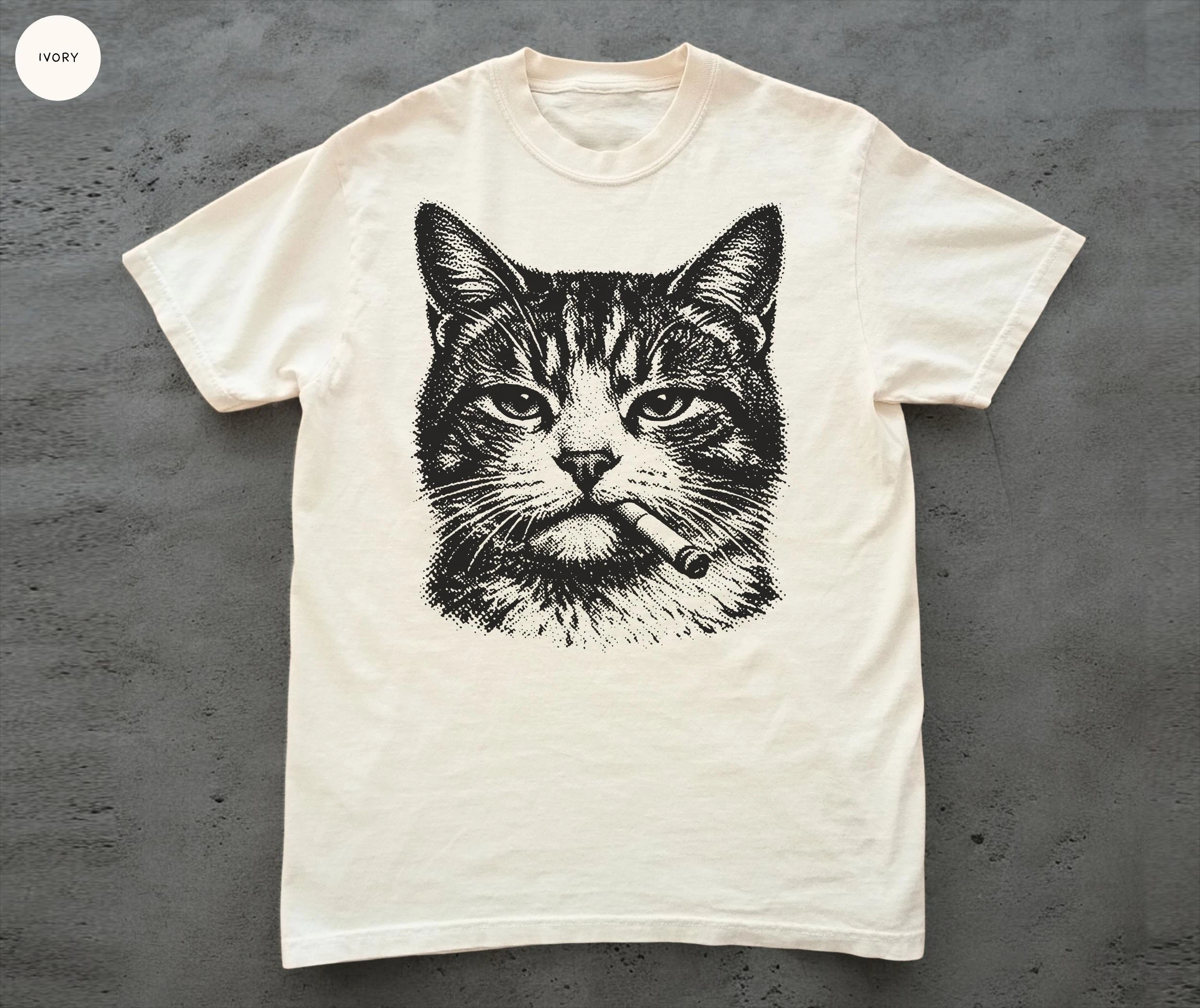 

Plus Size Summer Women's Vintage Cat Smoking Graphic T-Shirt Cotton Breathable Stylish Versatile Street Style Oversized