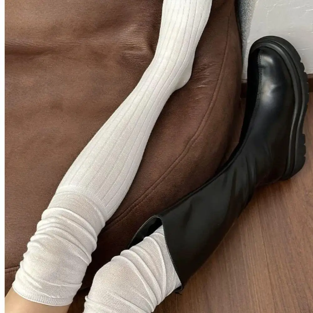 1/2Pairs Women's Stockings Winter Preppy Style Knee High Socks Female Soft Cotton Knitted Stocking JK Solid Color Long Socks - Image 4
