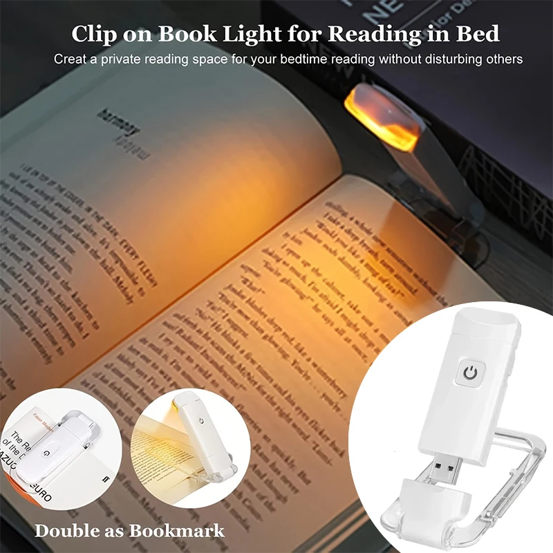 Rechargeable Clip-On Reading Light,4000K Warm White & 1550K Amber Night Light,Dimmable Bookmark Lamp,Portable,Bedside,Camping