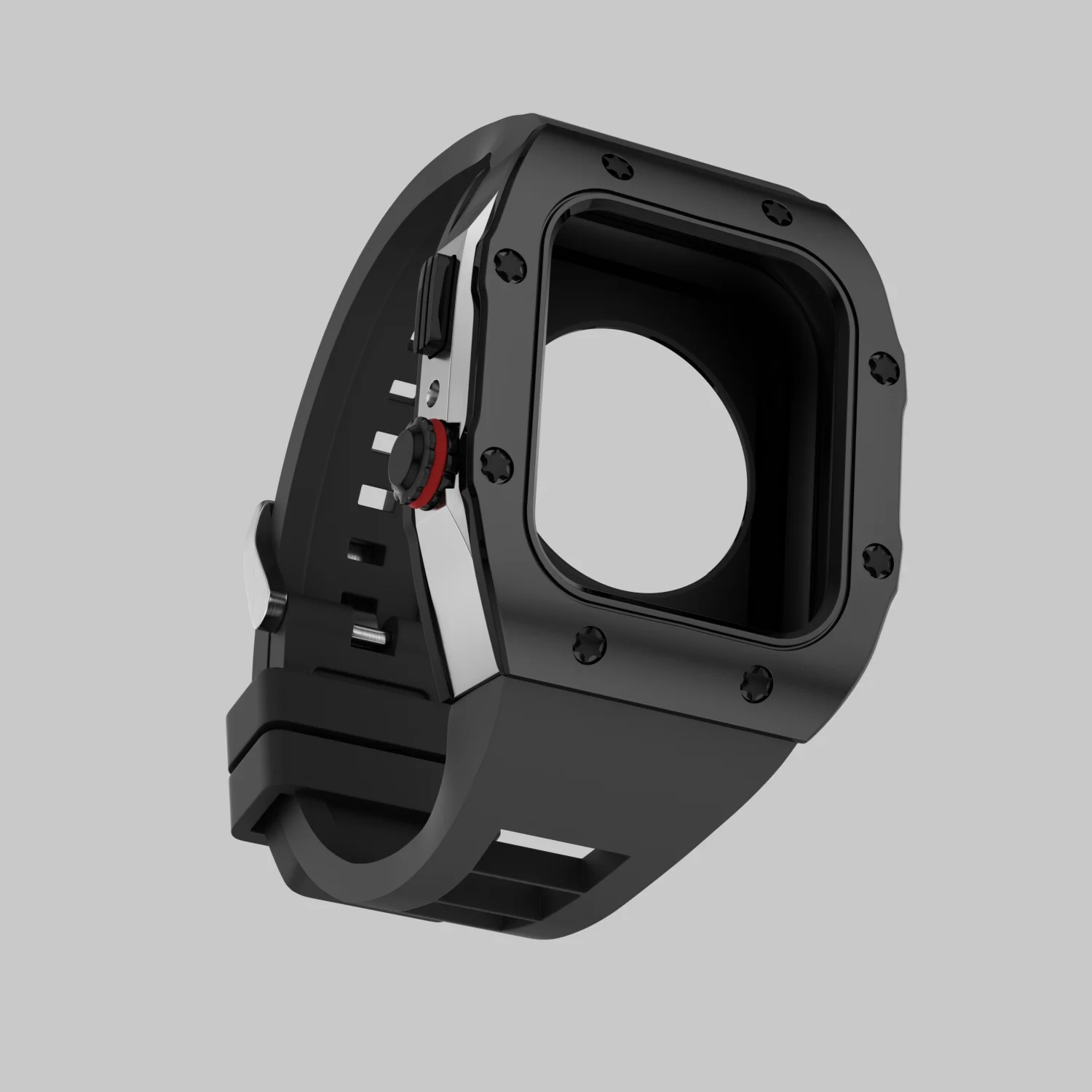 Metal Alloy Case Modification Kit for Apple Watch 8 7 45mm Stainless Steel Case for IWatch Series 7 6 5 4 SE 44mm Silicone Strap