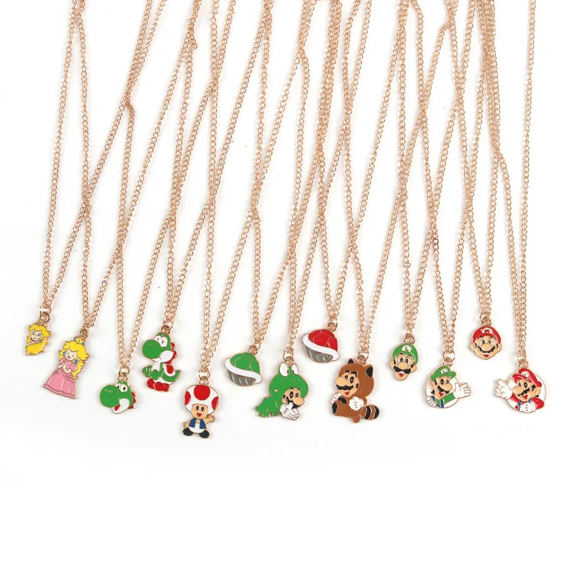 Super Mario Bros Necklace Toy Luigi Toad Anime Figure Character Alloy Pendant Ornament Children Classic Game Peripheral Gift