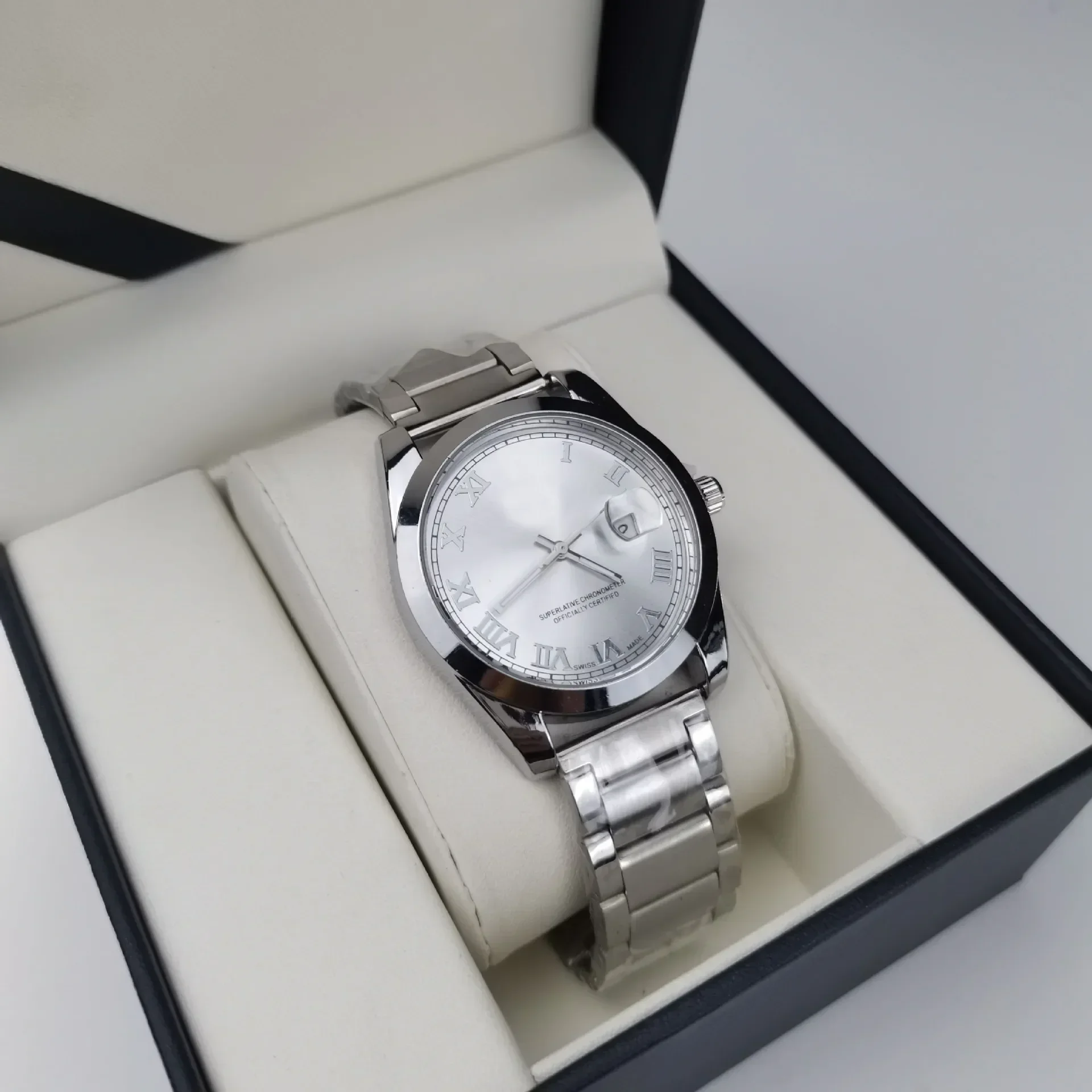 ساعة كوارتز رجالية حرفية رومانية، حزام كلاسيكي من الفولاذ المقاوم للصدأ، ساعة شعبية