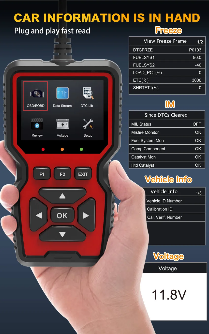 V519 OBD2 professional mechanical tool diagnostic code reader is used to clear fault codes and query battery voltage data