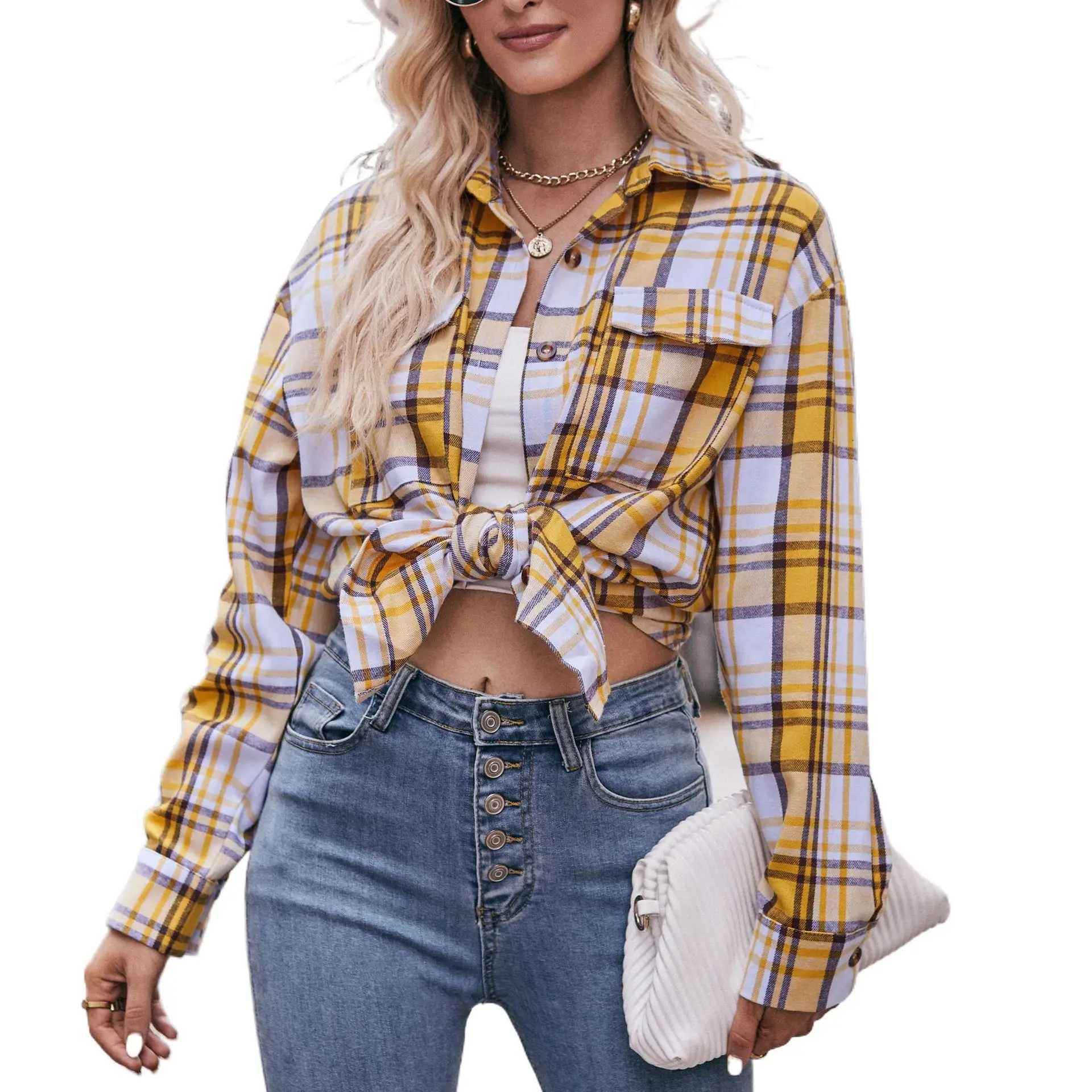 Autumn and Winter Women's Shirt Casual Stylish Comfortable Loose Plaid Striped Single-row Button Loose Cardigan Blouses