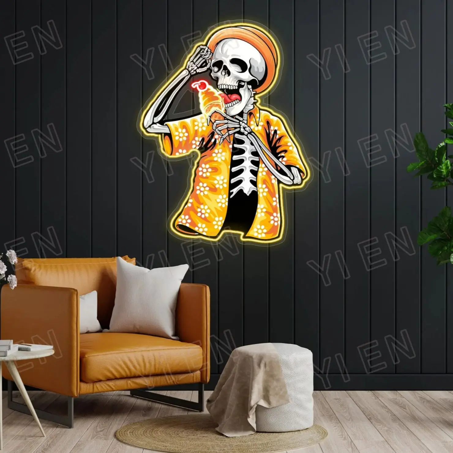 Skeleton Lick Ice Cream Neon Sign - Halloween Decor, Handmade Custom LED Neon Art, Unique Gift Idea, Wall Decoration, Business L