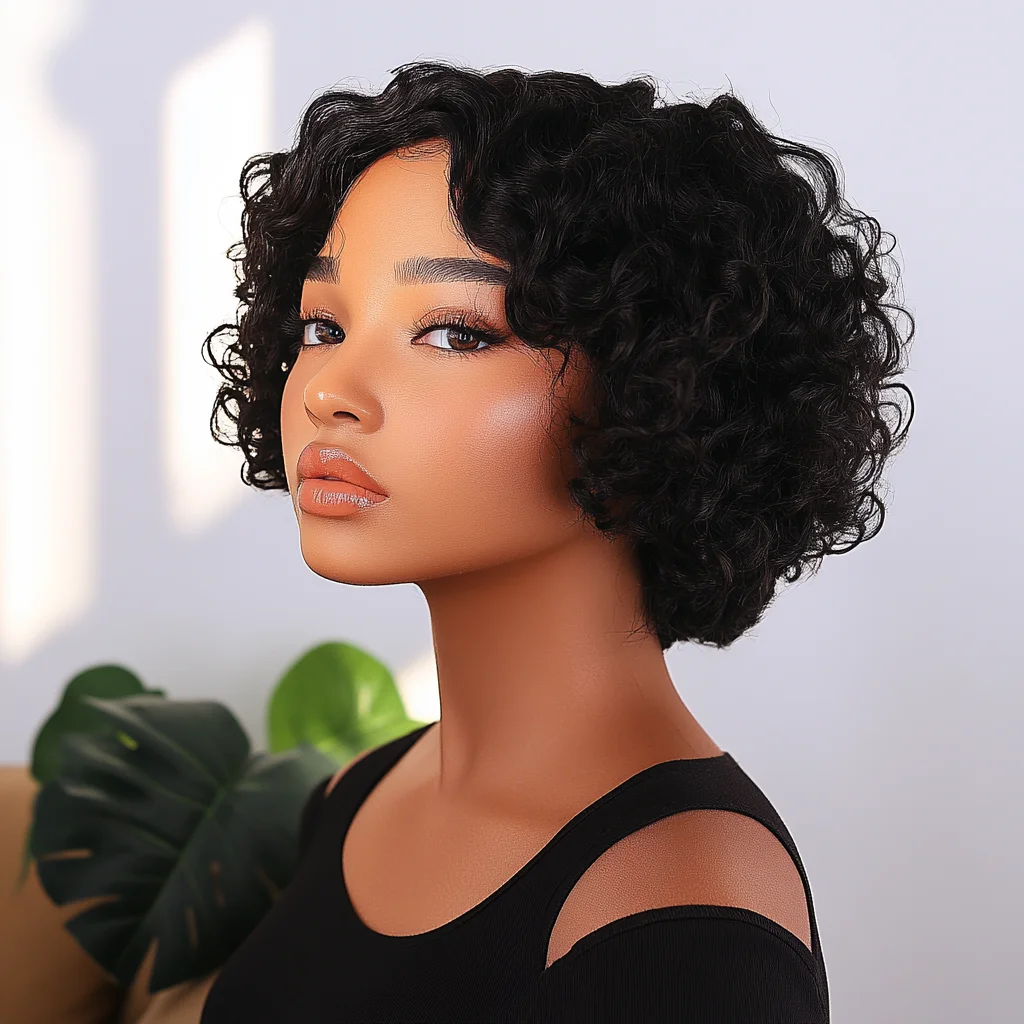 

Lekker Short Pixie Cut Curly Bob Middle Part Lace 100% Human Hair Wigs For Women Brazilian Remy Hair Glueless T Lace Colored Wig